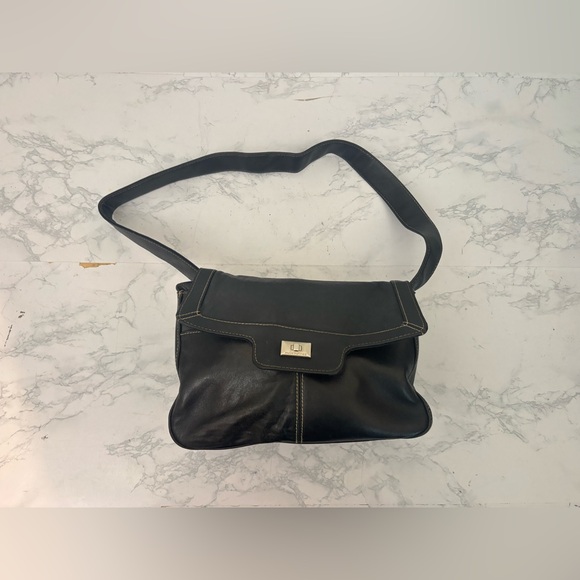 Hush Puppies Leather Handbag Shoulder Bag Black Vintage 80s - Picture 6 of 10